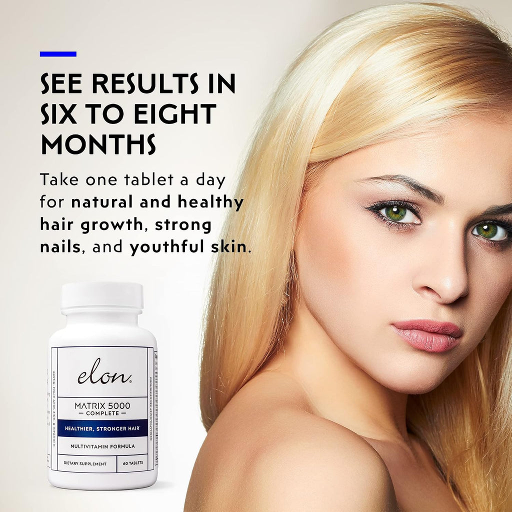 Elon Matrix 5000 Multivitamínico Completo – Cabello, Piel y Uñas – 5000 mcg de Biotina (60 Días)