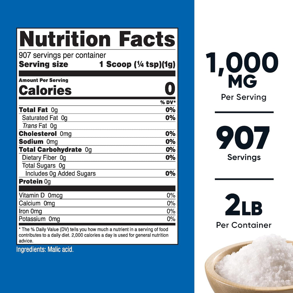 Nutricost Ácido Málico en Polvo 2 Lbs - Sin Gluten, No GMO