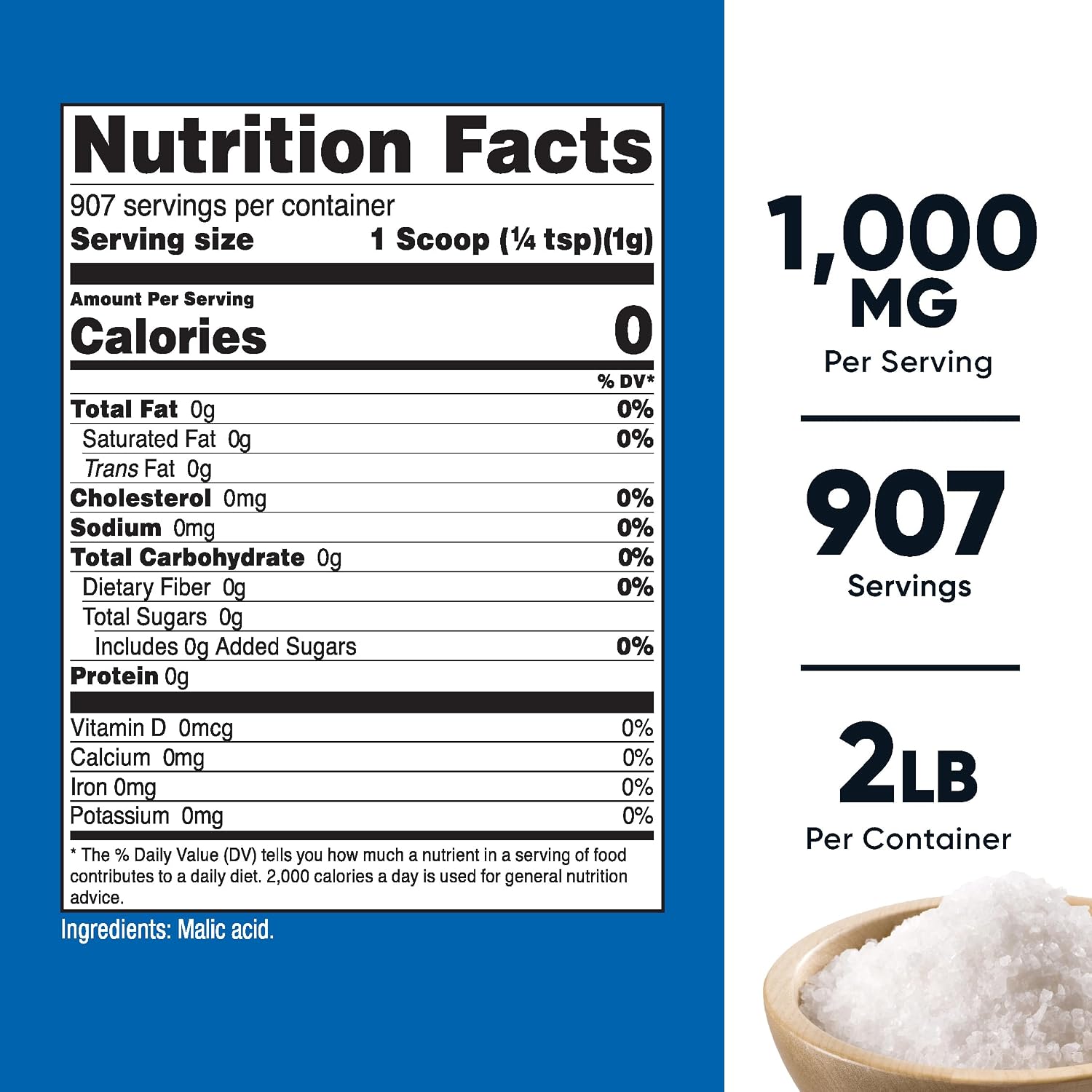 Nutricost Ácido Málico en Polvo 2 Lbs - Sin Gluten, No GMO