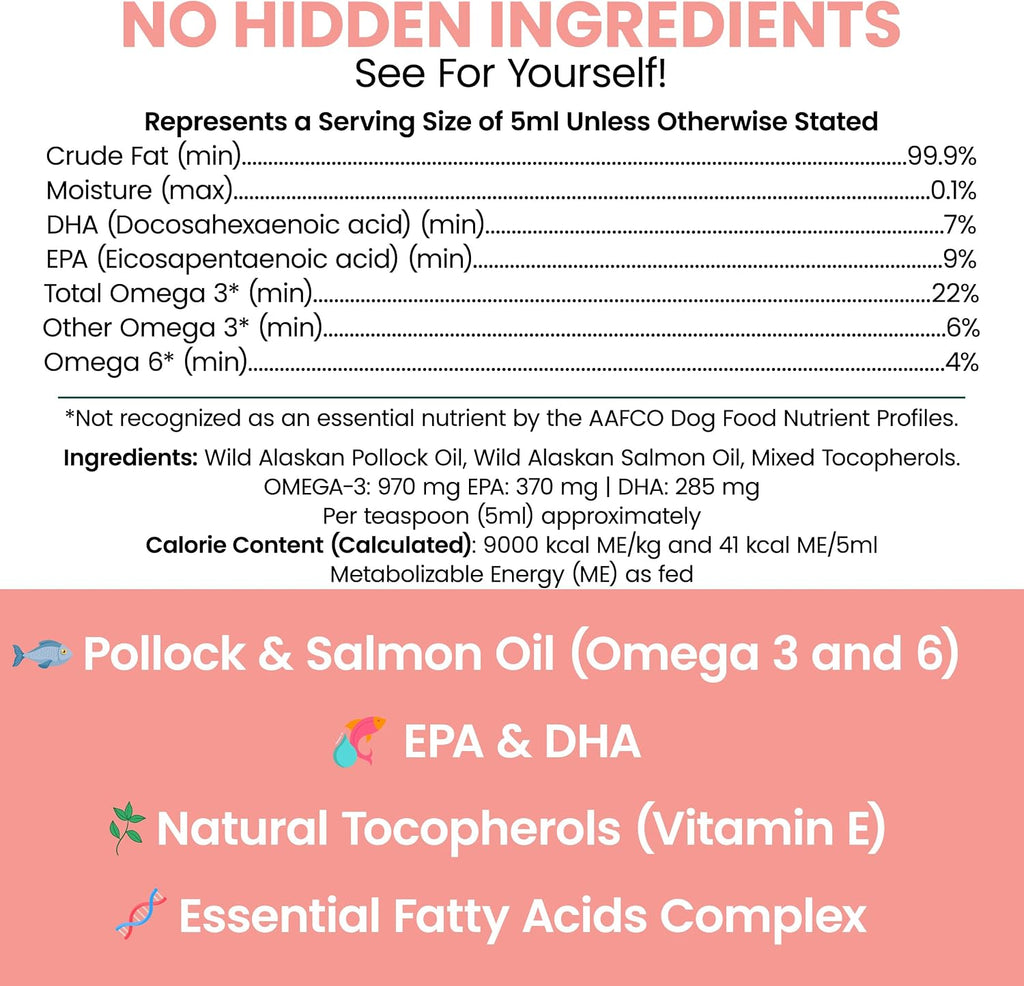 Aceite de Salmón Salvaje de Alaska para Perros - 473 ml - Omega 3, EPA, DHA, Vitamina D