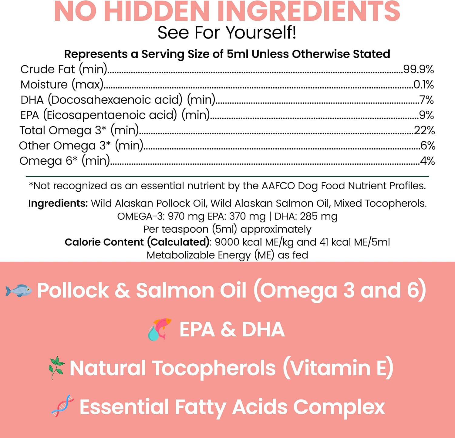 Aceite de Salmón Salvaje de Alaska para Perros - 473 ml - Omega 3, EPA, DHA, Vitamina D