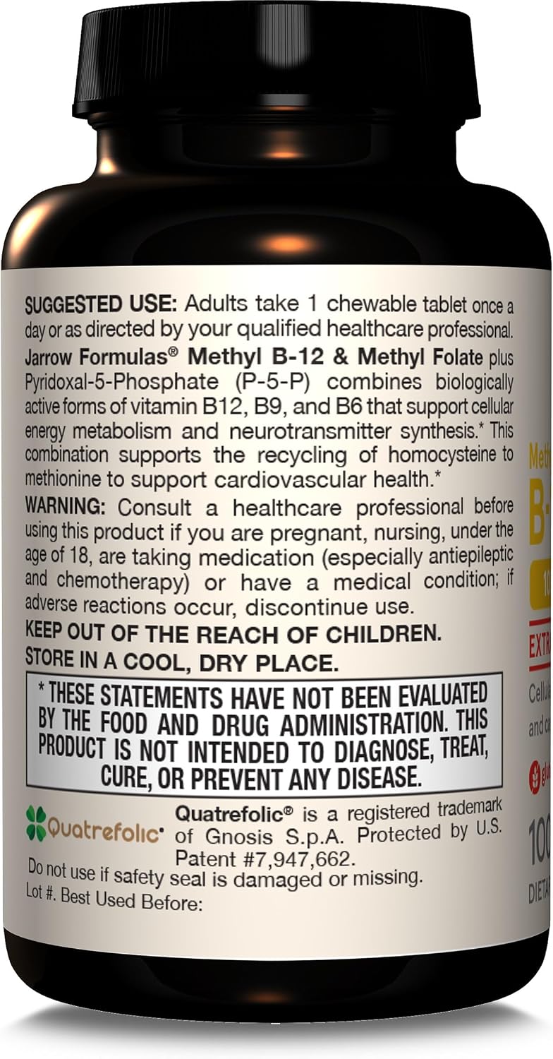 Jarrow Formulas Methyl B-12 & Methyl Folate - 60 Comprimidos Masticables