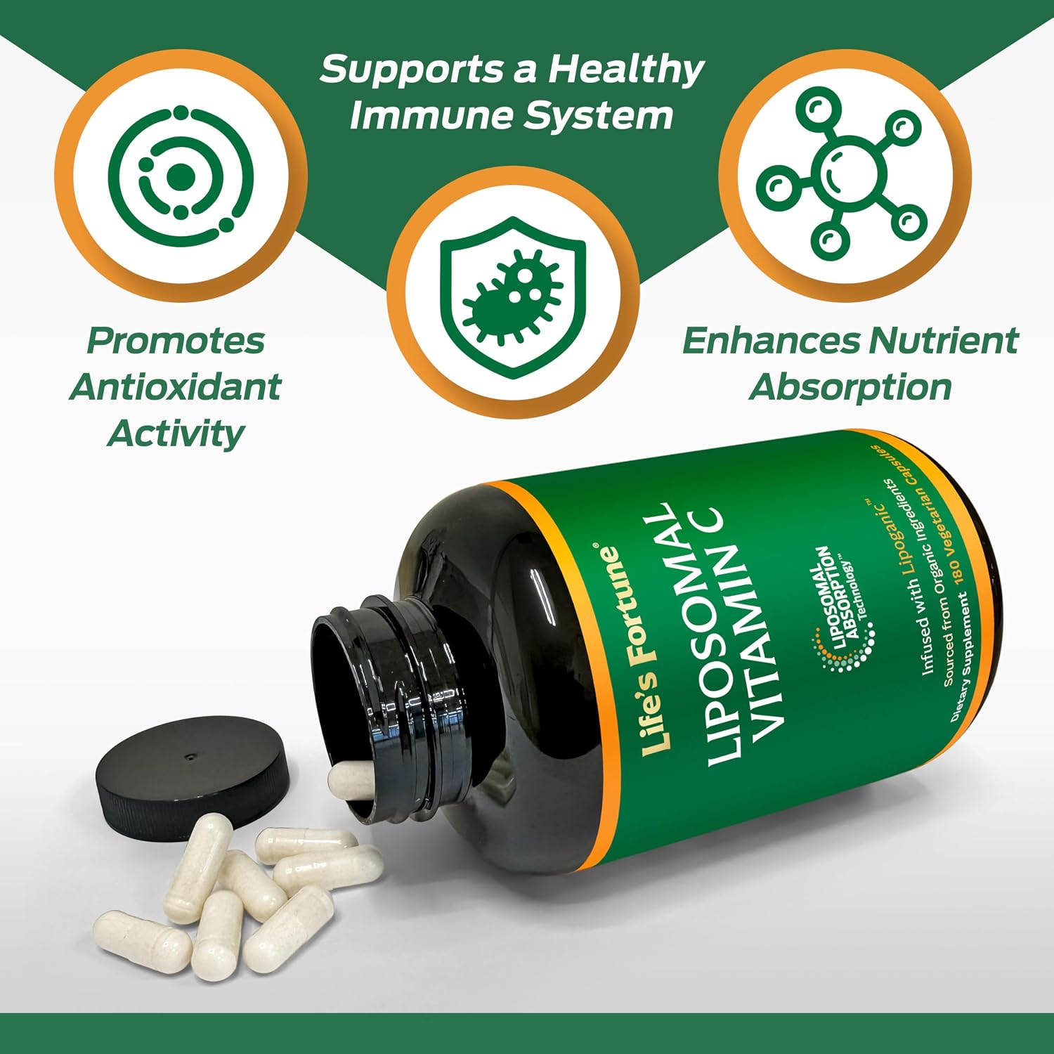 Life's Fortune Vitamina C Liposomal 2100 mg, 180 Cápsulas - Absorción Rápida, Alta Biodisponibilidad