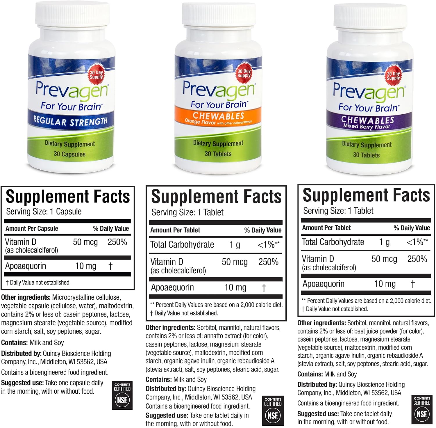 Prevagen Variety Pack - 90 Unidades (Suministro para 3 Meses) | Cápsulas y Comprimidos Masticables Mixed Berry y Naranja | 10 mg de Apoaequorina más Vitamina D3