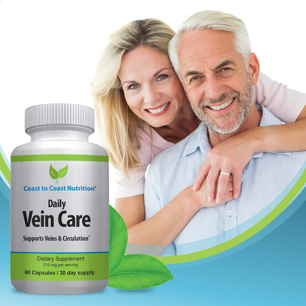 Daily Vein Care Supplement Capsules — Fórmula de Circulación con Calcio, Vitamina D3, Vitamina K2 y BioPerine para Máxima Absorción — 60 Cápsulas