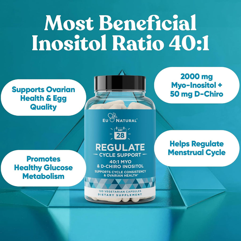 Regulate Cycle Support - Myo-Inositol 2000 mg y D-Chiro Inositol 50 mg - 40:1 - 120 Cápsulas Veganas