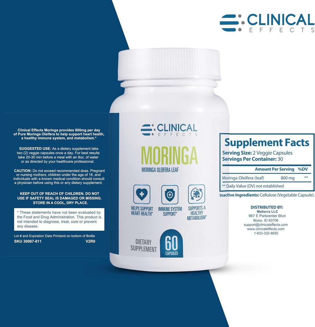 Clinical Effects Moringa Oleifera - 800mg Cápsulas Superfood - 60 Cápsulas