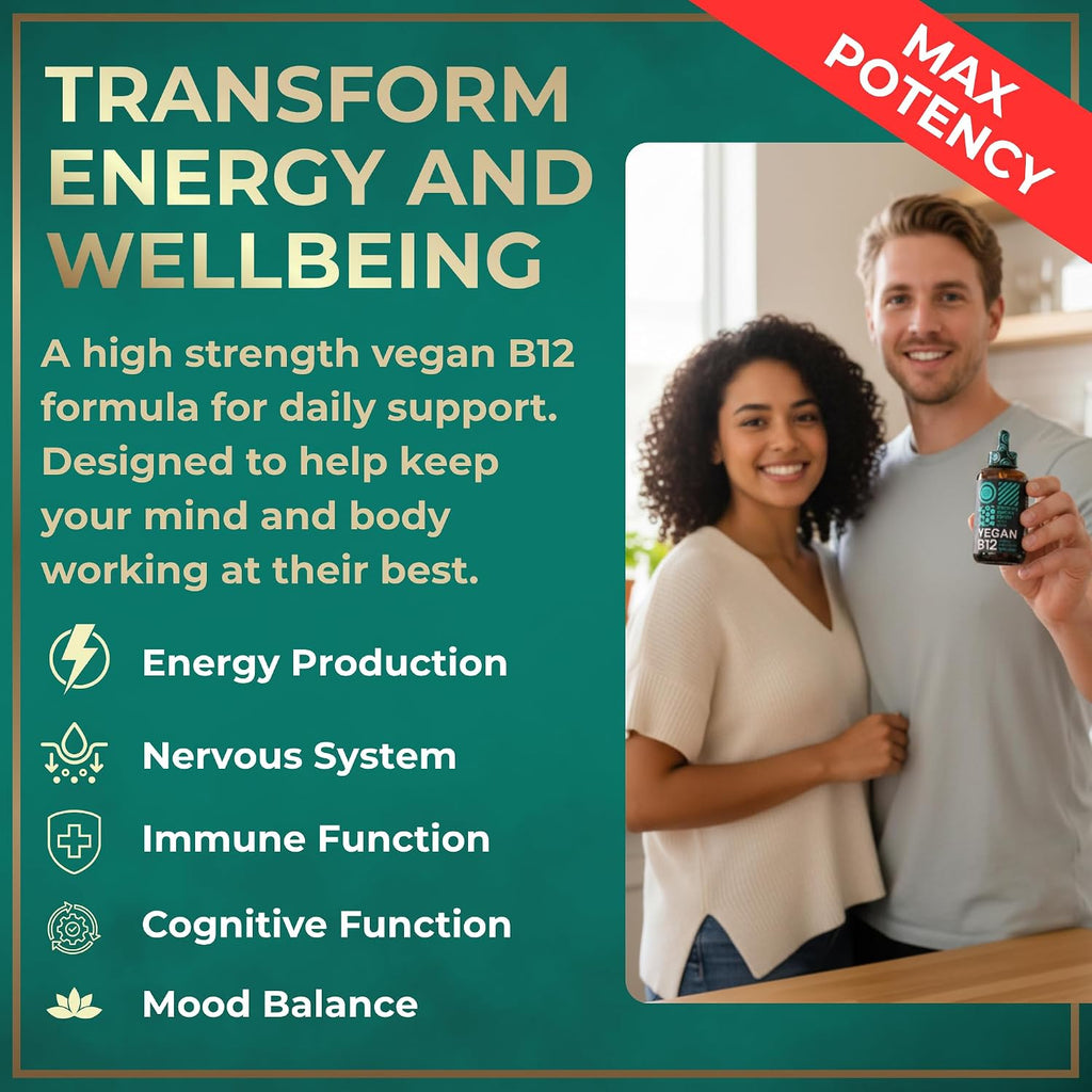 WILD FUEL Gotas de Vitamina B12 Líquida Vegana - 5000 mcg Metilcobalamina Sublingual - Apoyo Energético y Cognitivo - Sabor Cítrico Natural - 60 ml