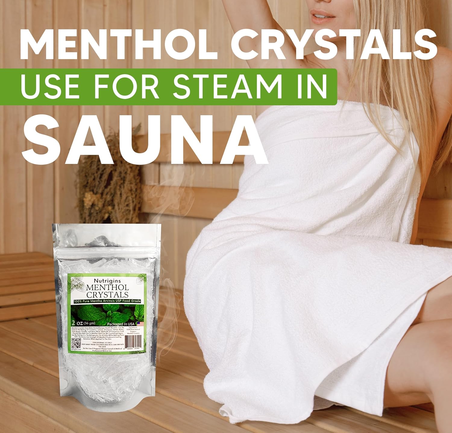 Cristales de Mentol Puro Orgánico 100% Natural - 56g (2 oz) - Nutrigins