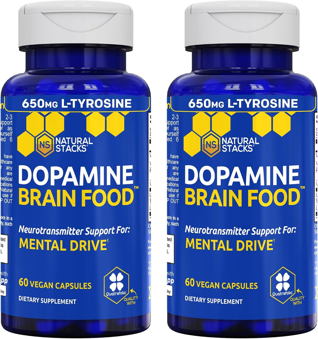 NATURAL STACKS Dopamine Brain Food - 650mg L-Tirosina - Complemento para el Enfoque y Energía Mental - 120 Cápsulas