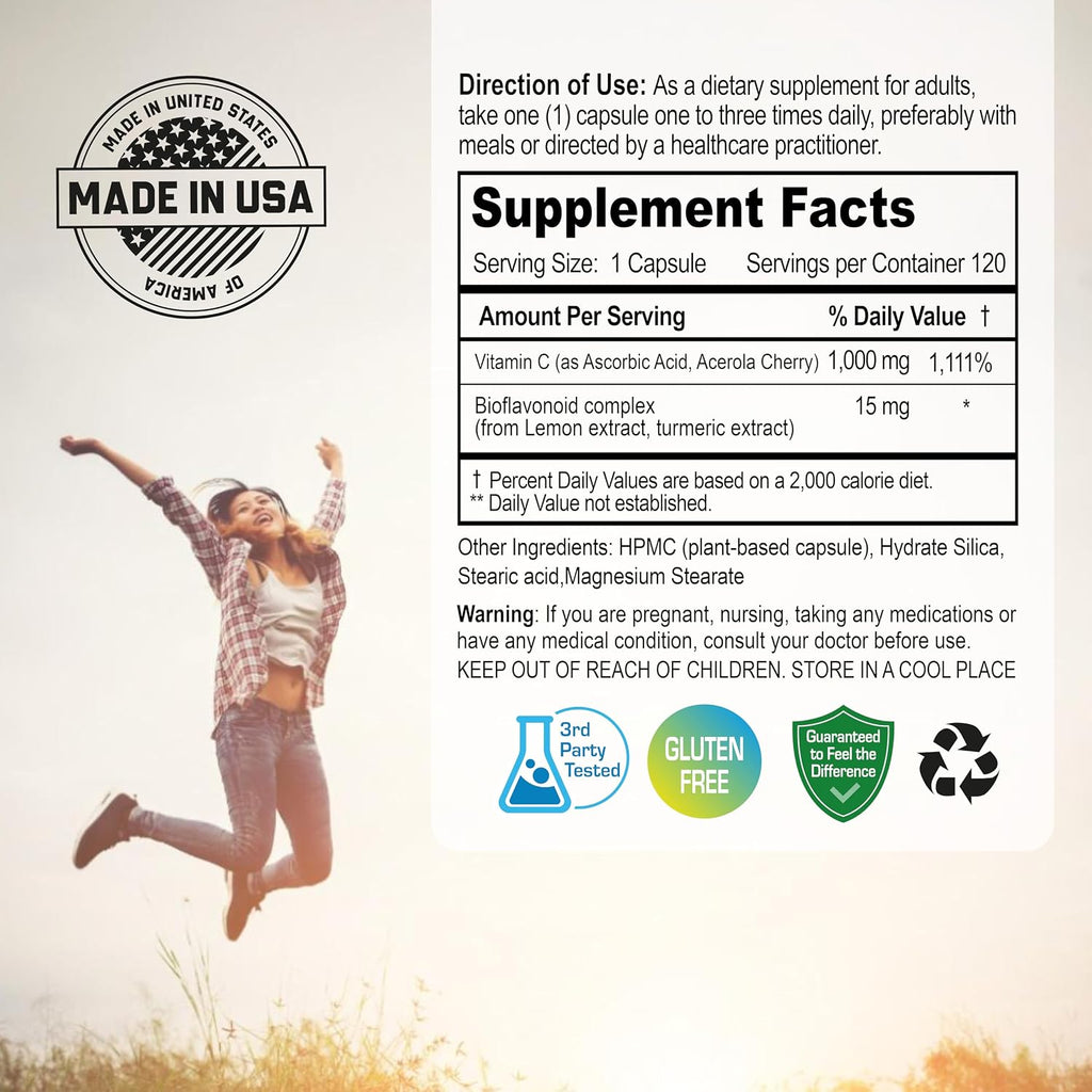 NANOWELL Vitamina C Tamponada 1000 mg con Bioflavonoides - Apoyo Inmunológico y Antioxidante - 180 Cápsulas