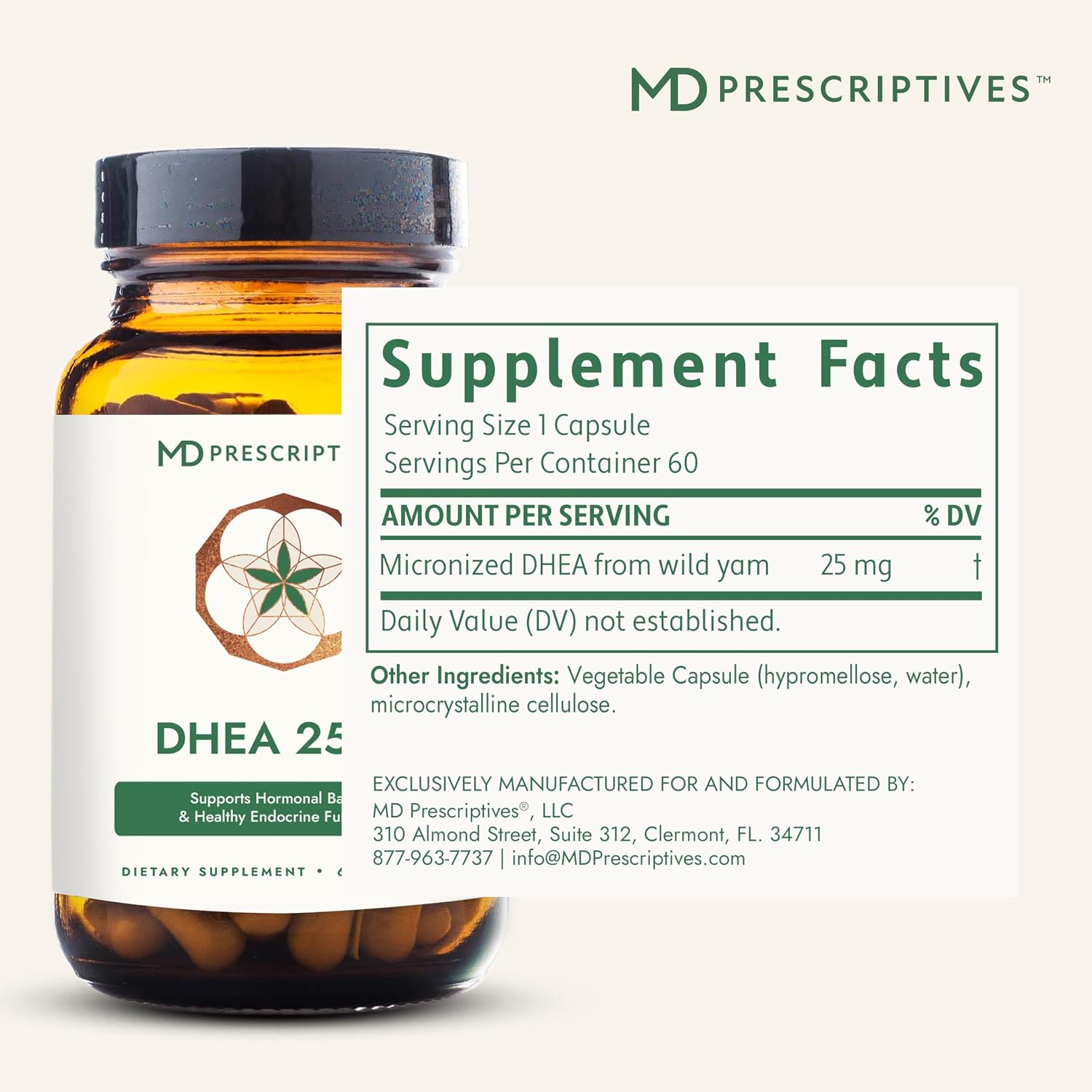 MD Prescriptives DHEA 25mg - Complemento alimenticio a base de ñame silvestre - 60 cápsulas vegetarianas