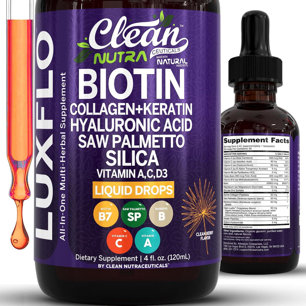 LuxFlo Biotina y Colágeno Líquido - Suplemento Completo para Cabello, Piel y Uñas