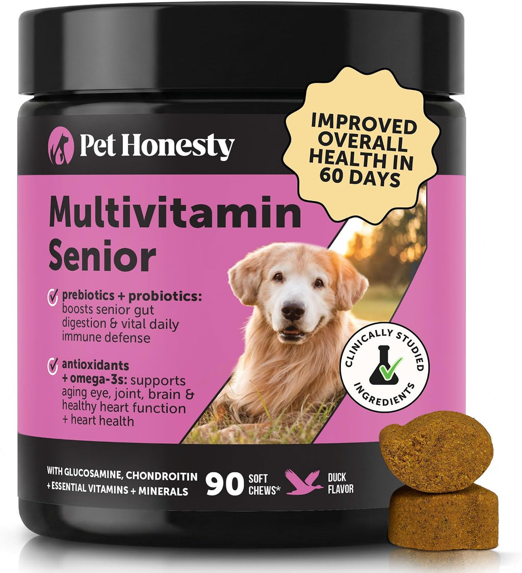 Pet Honesty - Multivitamínico para Perros Mayores - 90 Comprimidos Masticables Sabor a Pato