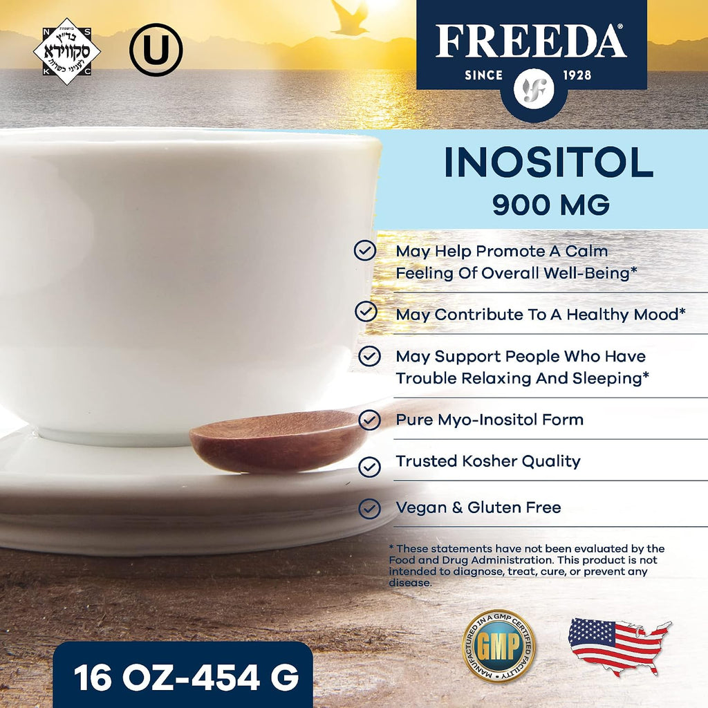 FREEDA Pure Myo-Inositol Powder – Vitamina B8, 900 mg por dosis, Vegano, Sin Gluten (454 g)