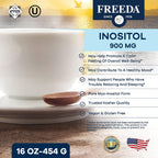 FREEDA Pure Myo-Inositol Powder – Vitamina B8, 900 mg por dosis, Vegano, Sin Gluten (454 g)