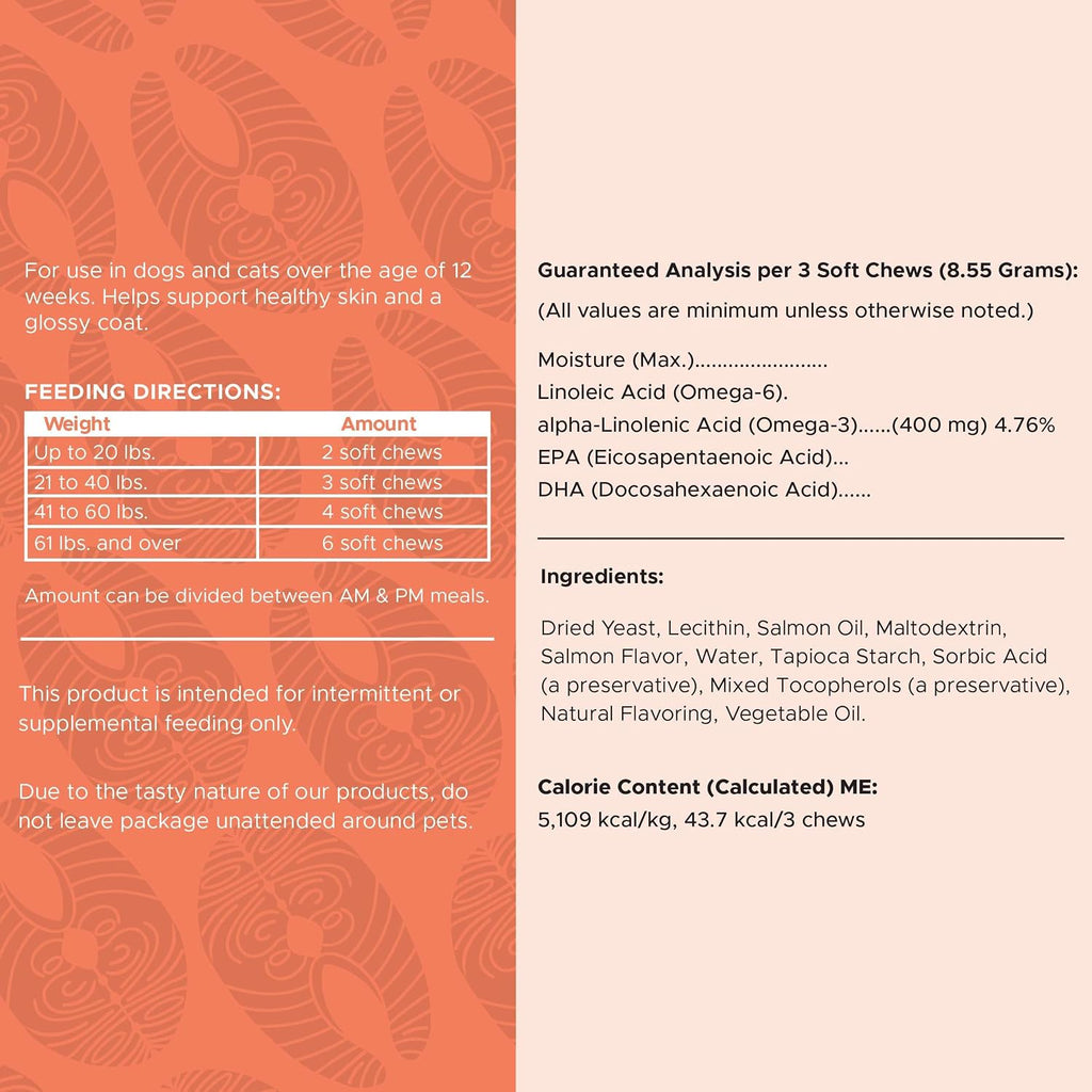 Aceite de Salmón para Perros - Golosinas Blandas Omega para Piel y Pelaje - 180 Unidades