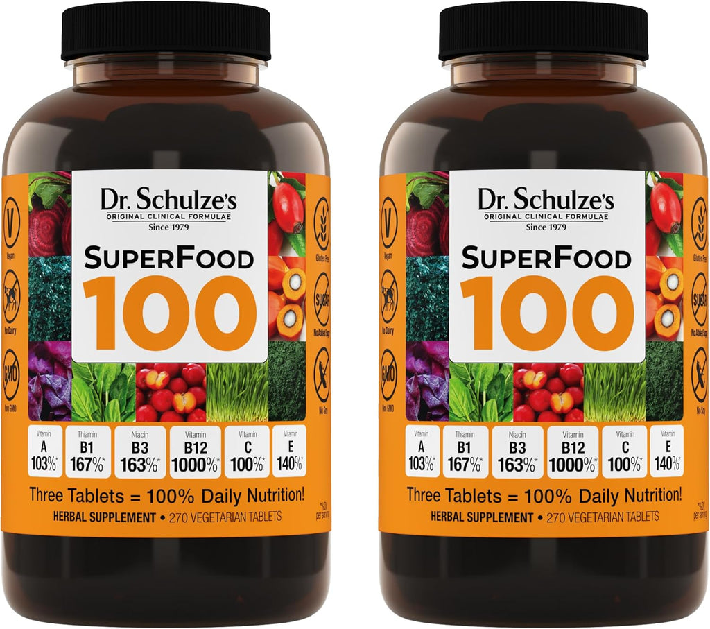Dr. Schulze's SuperFood 100 - Suplemento Multivitamínico de Superalimentos para el Bienestar General - 270 Comprimidos