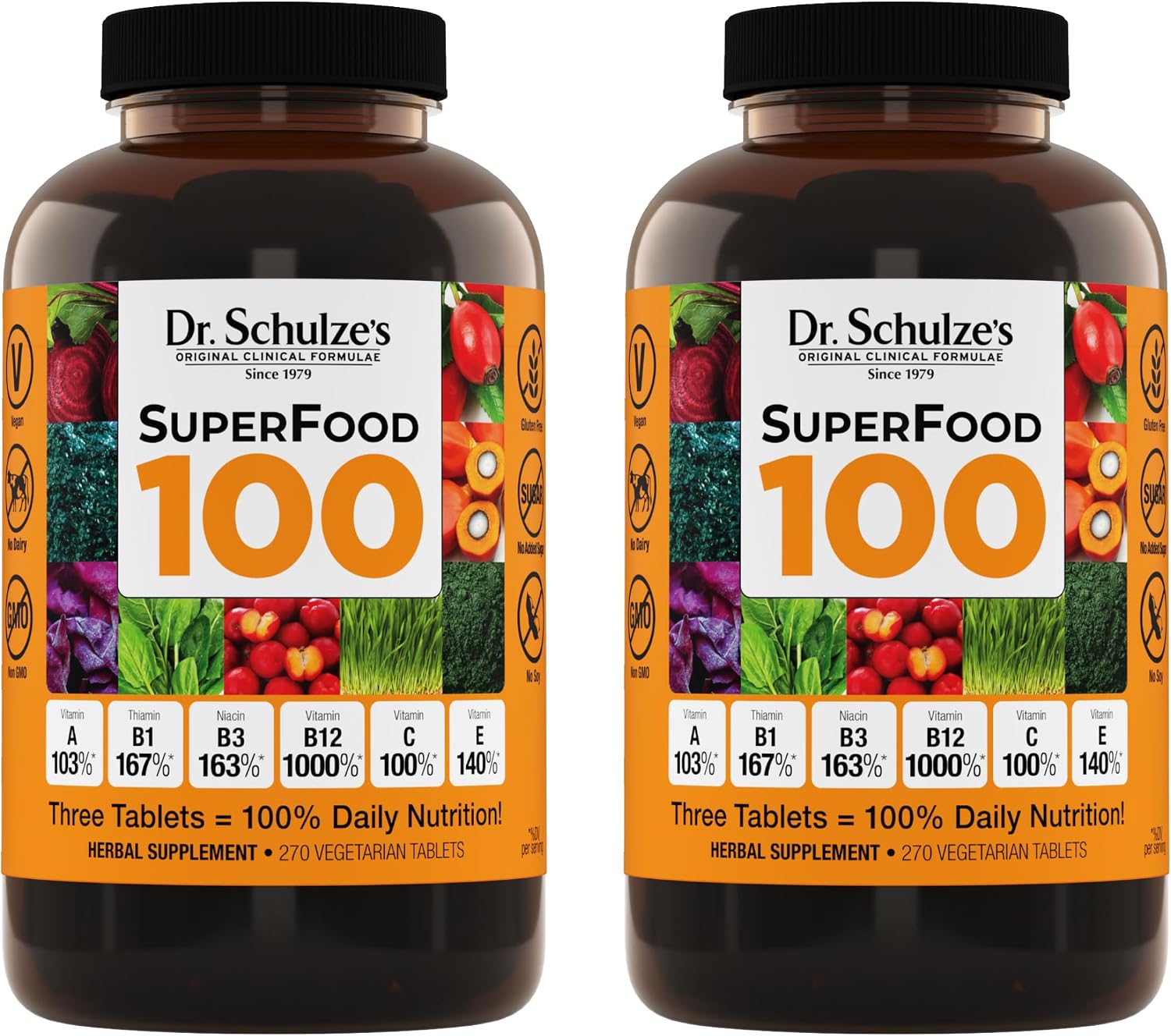 Dr. Schulze's SuperFood 100 - Suplemento Multivitamínico de Superalimentos para el Bienestar General - 270 Comprimidos