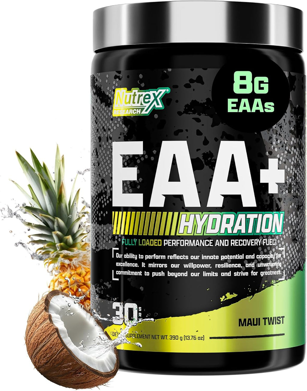 Nutrex Research EAA Hydration | 8g Aminoácidos Esenciales + BCAA + Electrolitos | 30 Servicios Sabor Mango