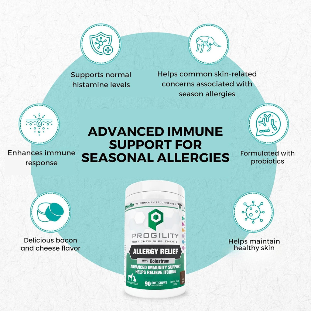Progility Allergy & Immune Suplemento para Perros – Apoyo Avanzado para el Sistema Inmunológico y Alergias Estacionales con Probióticos, Masticables Blandos (90 unidades)