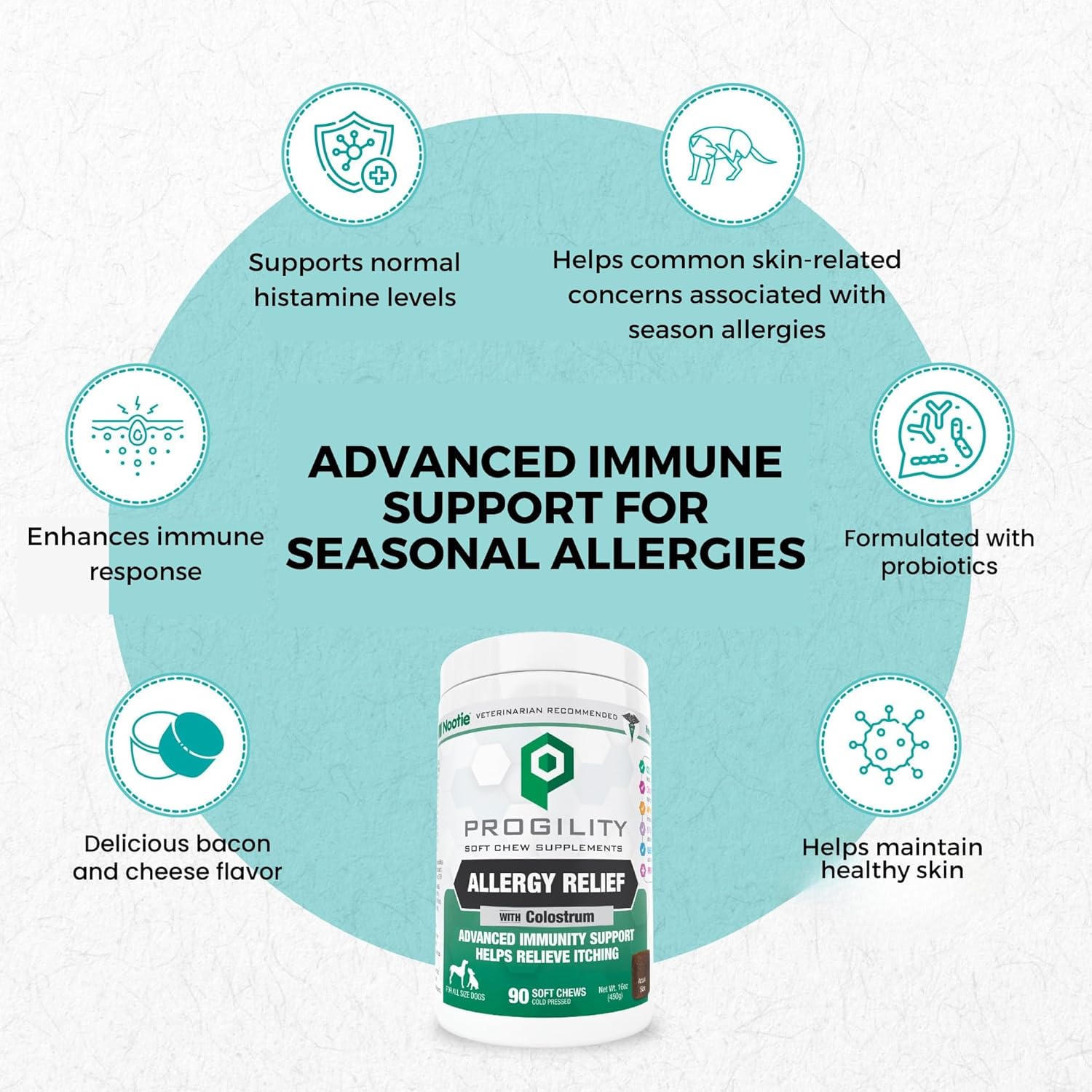 Progility Allergy & Immune Suplemento para Perros – Apoyo Avanzado para el Sistema Inmunológico y Alergias Estacionales con Probióticos, Masticables Blandos (90 unidades)