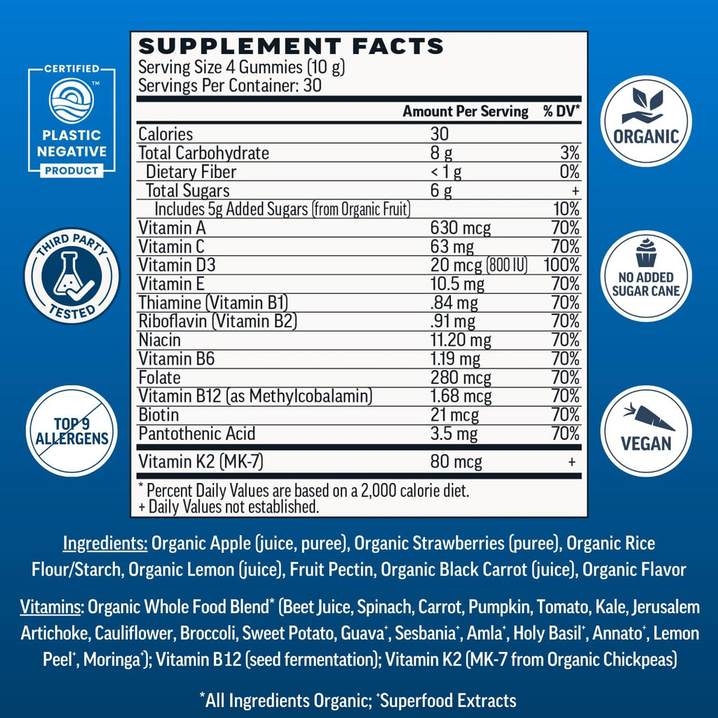 Llama Naturals Multivitamínico para Hombres - Gominolas Veganas Orgánicas, Sabor Fresa, 120 uds.
