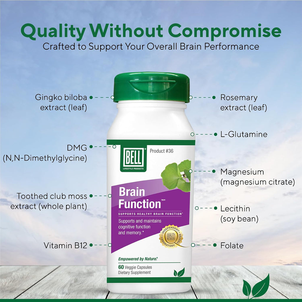 Bell Brain Function Lifestyle - Apoyo Cognitivo con Ginkgo, Vitamina B12 y Folato - 60 Cápsulas Vegetarianas