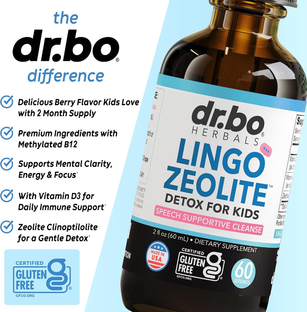 Zeolite Detox for Kids Lingo Drops - Gotas de Zeolita Natural con B12 Metilada y D3 para Niños, 60 ml