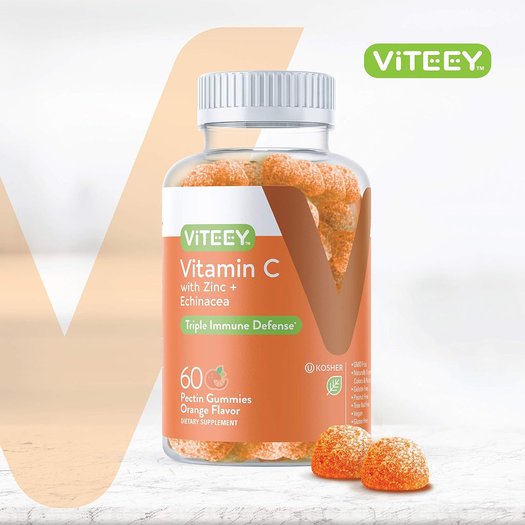 Viteey Gomitas de Vitamina C para Adultos y Adolescentes con Zinc y Equinácea - 60 unidades