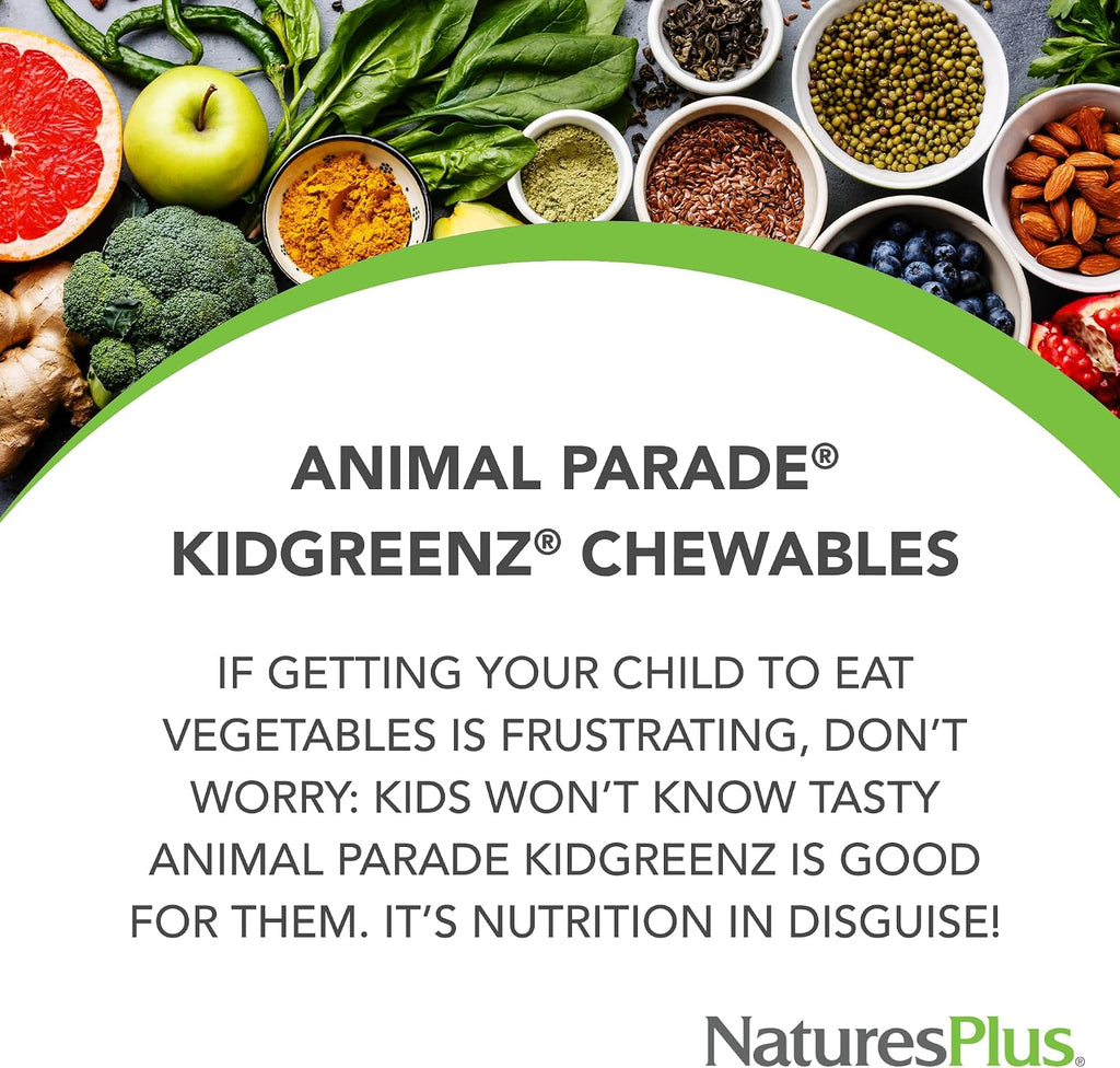NaturesPlus Animal Parade KidGreenz - 90 Chewable Tablets (3 Pack) - Children's Superfood Blend