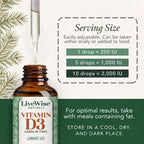 Live Wise Naturals Vitamina D3 1000 UI (25 mcg) Gotas - Fórmula Ultra Concentrada, Absorción Rápida, Vegana, con Aceite MCT Orgánico y Dosificador Microdosis