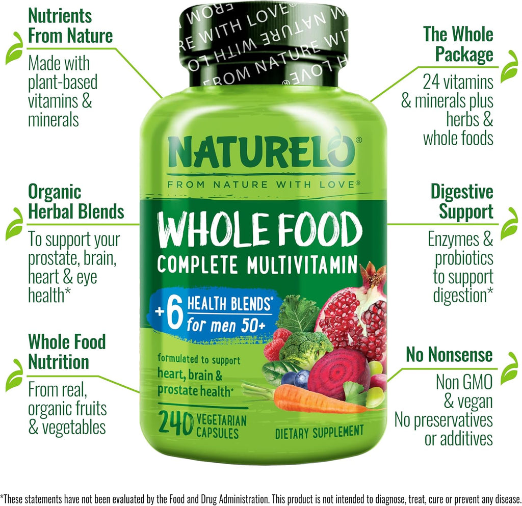 NATURELO Multivitamínico Integral para Hombres 50+ - 240 Cápsulas Vegetales