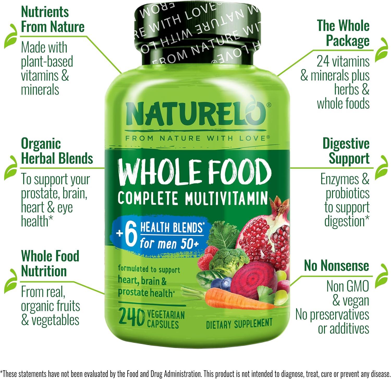 NATURELO Multivitamínico Integral para Hombres 50+ - 240 Cápsulas Vegetales