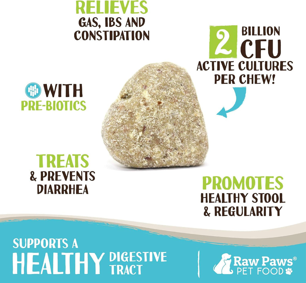 Raw Paws Probióticos Naturales para Perros con Prebióticos, 100 Masticables Blandos (284 g)
