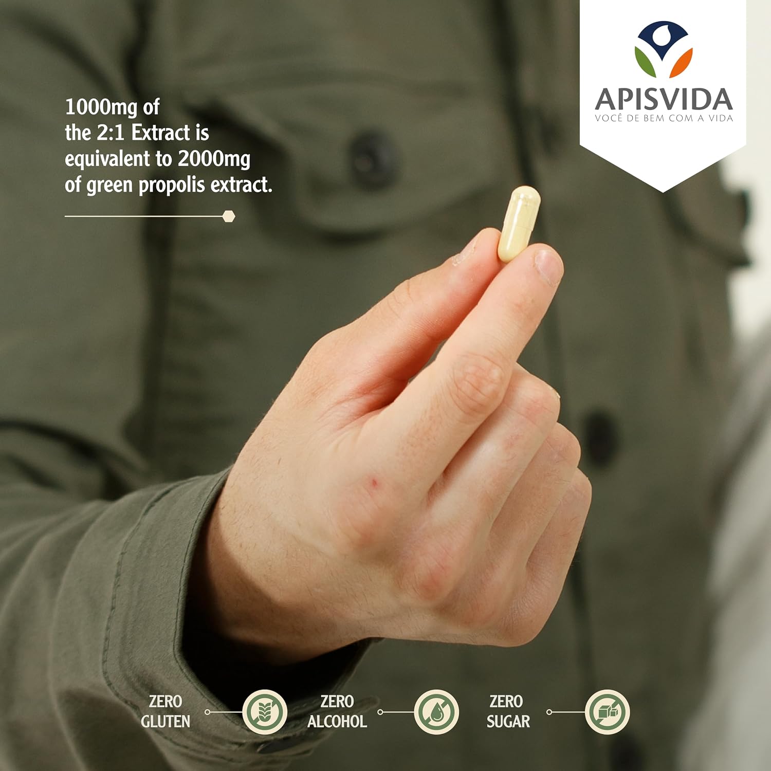 APIS VIDA PropoCaps 2000 - Cápsulas de Extracto de Propóleo Verde Microencapsulado - 20mg de Compuestos Fenólicos por Cápsula - Rico en Flavonoides - Sin Gluten - 120 Cápsulas