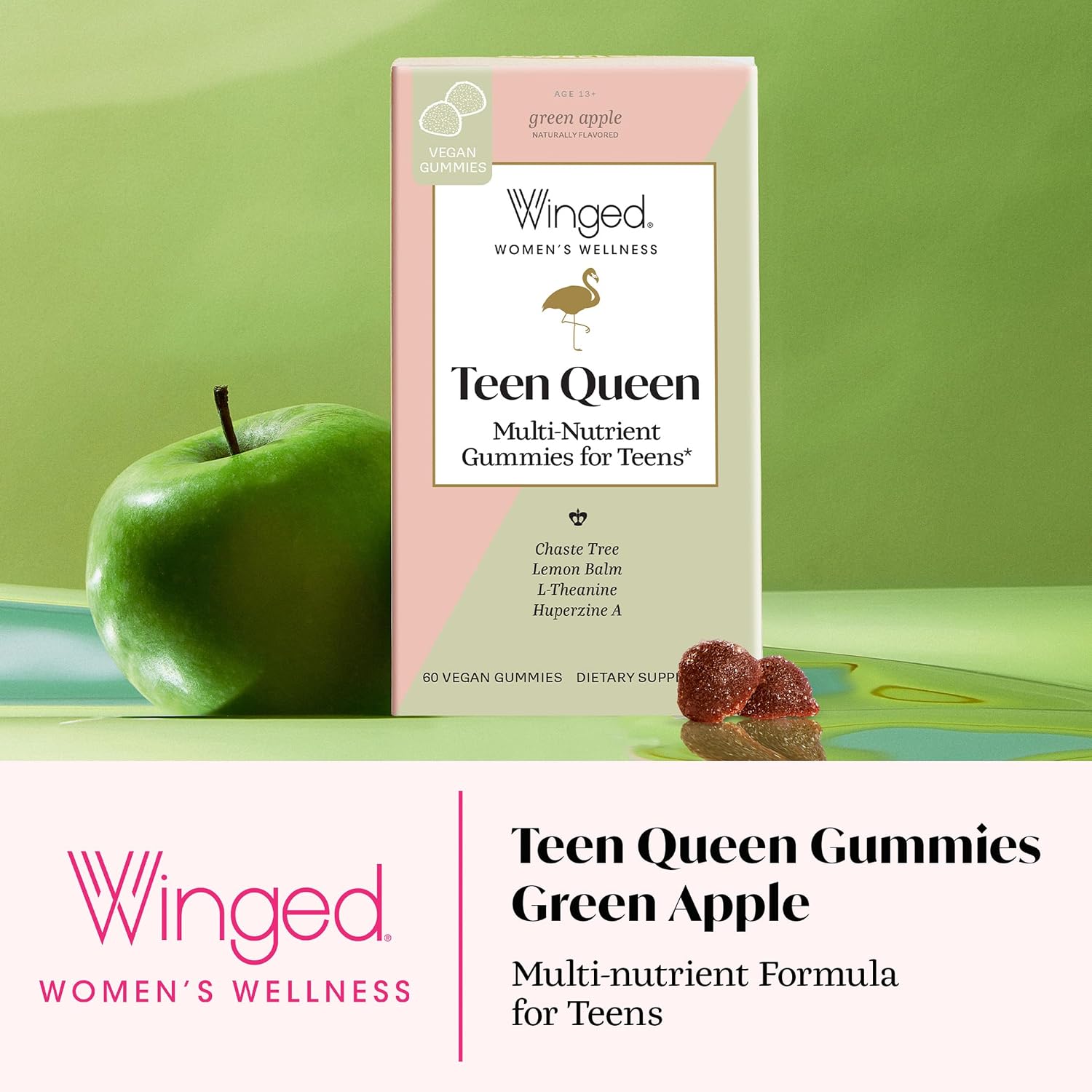 Winged Wellness Multivitamin Gummies para Adolescentes - Vitaminas para el Estado de Ánimo y Salud Hormonal - Gomitas Veganas con Chaste Tree, Lemon Balm, L-Theanine y Huperzine A - 60 Gomitas