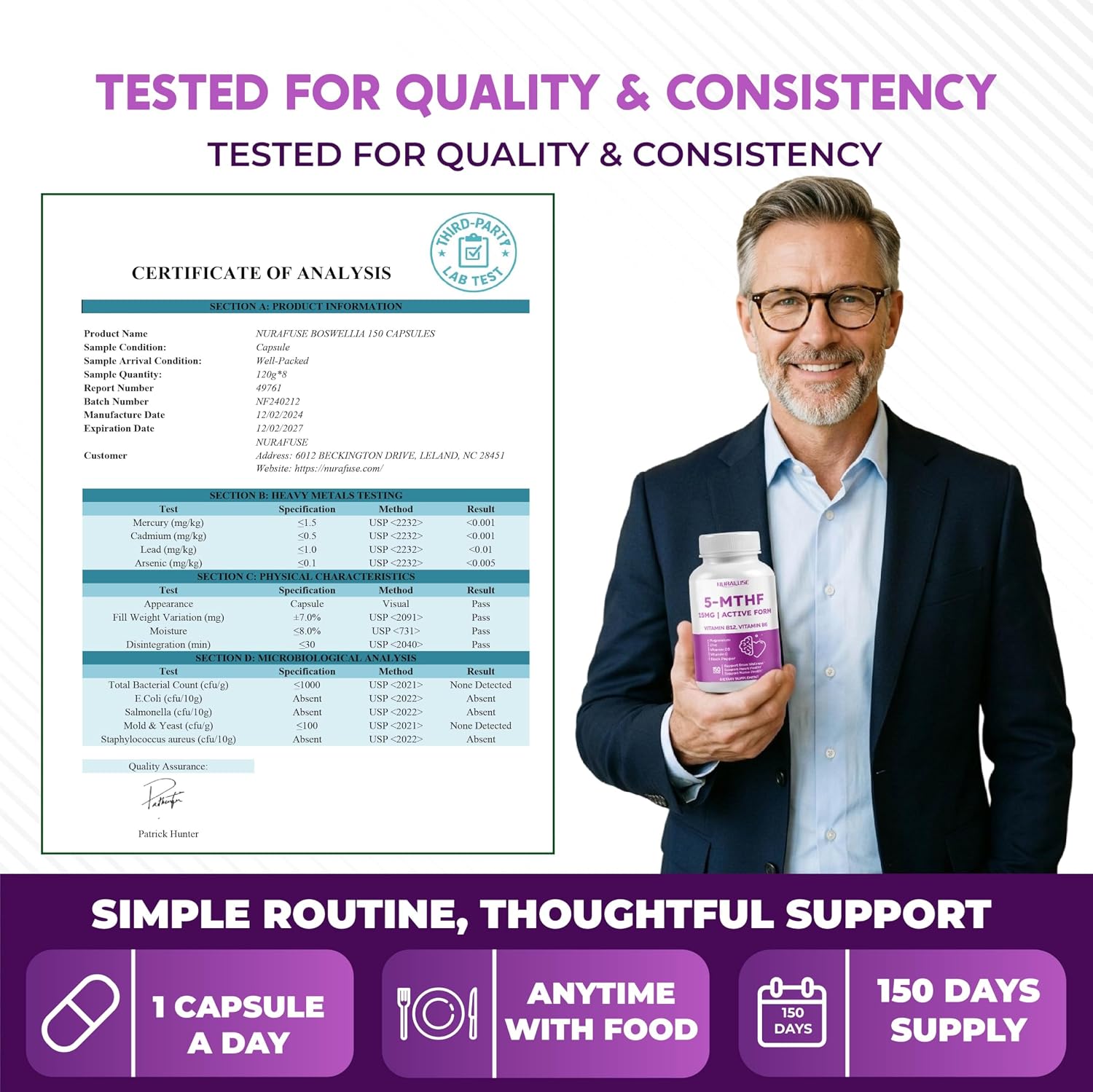 NURAFUSE Complejo B Activo con 5-MTHF, Vitamina B12, B6, Magnesio y Pimienta Negra – Apoyo para el Bienestar Cerebral, Salud Cardíaca y Nerviosa