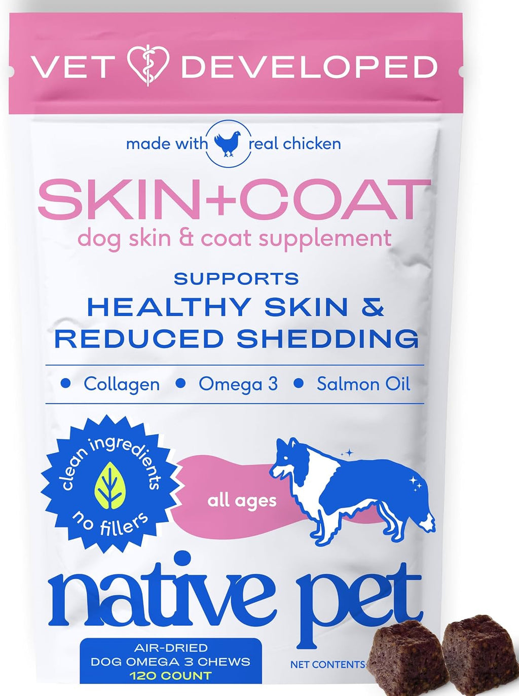 Native Pet Skin & Coat Chews - Omega 3 para Perros, 120 unidades