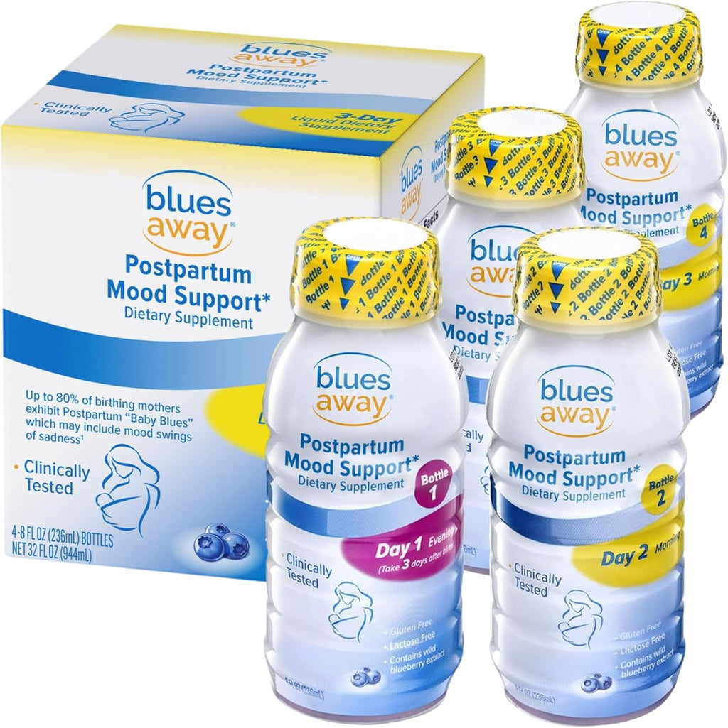 Blues Away Apoyo Emocional Posparto - Bebida Hormonal para Mujeres - Batido Líquido de 3 Días [4 Botellas]