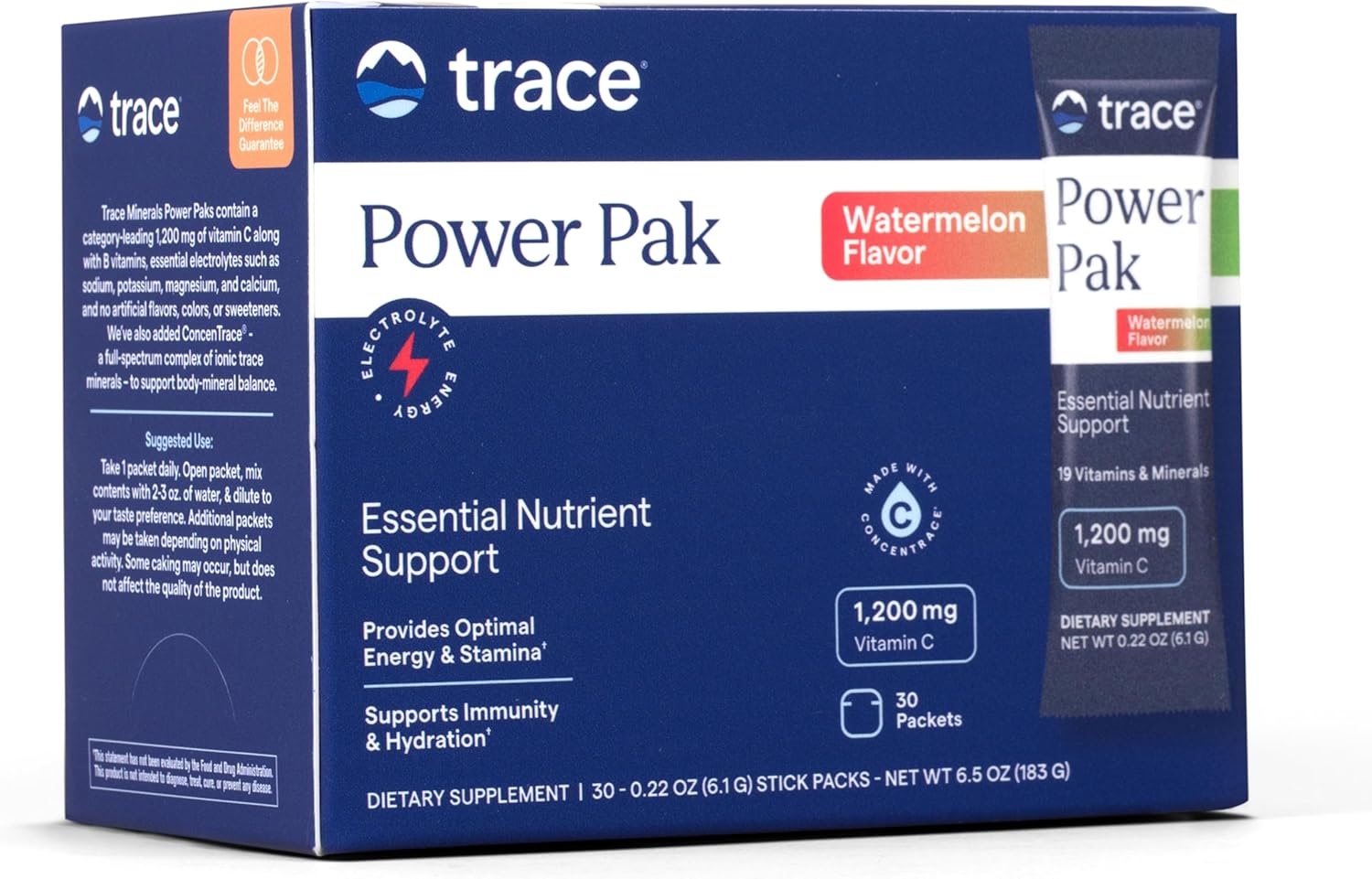 Trace Minerals Power Pak Multivitamínico y Multimineral - Sobres con Vitamina C, Electrolitos y Minerales Traza - Sabor Arándano - 30 Sobres