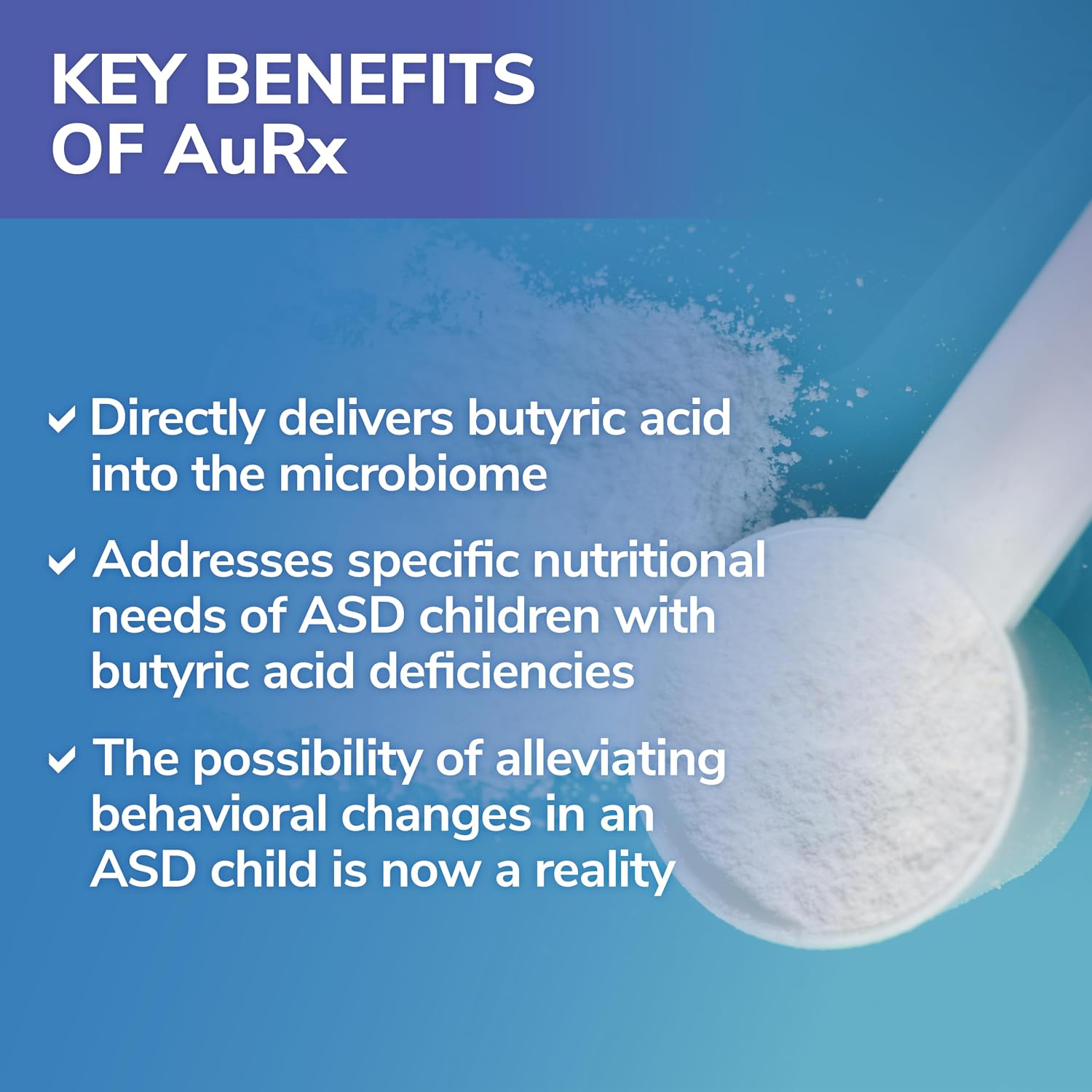 AuRx Alimento Médico en Polvo para Apoyar la Salud Intestinal - Ácido Butírico Estabilizado para Niños con TEA, Hipoalergénico, 57 g (2 oz)