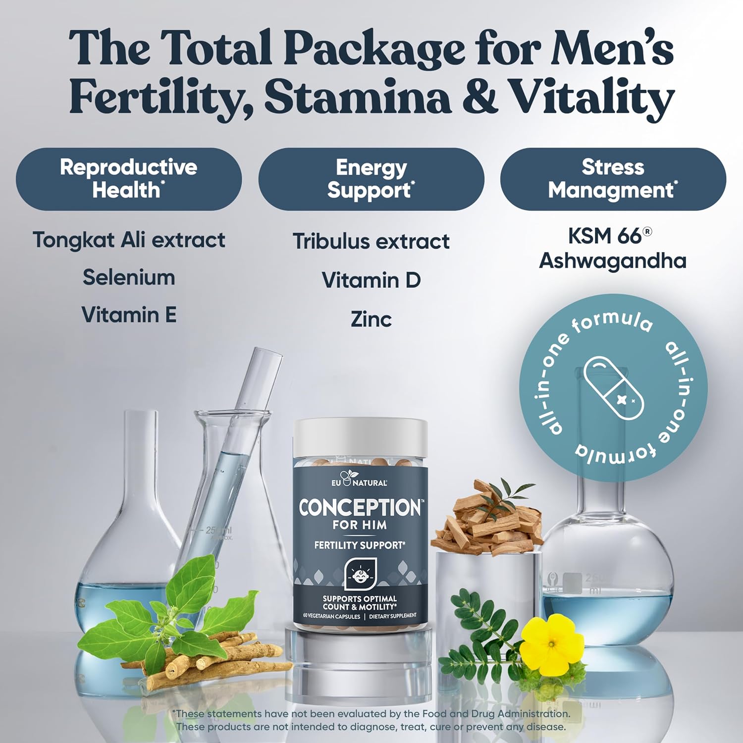 Eu Natural Conception for Him - Suplemento de Fertilidad Masculina, 60 Cápsulas Vegetales
