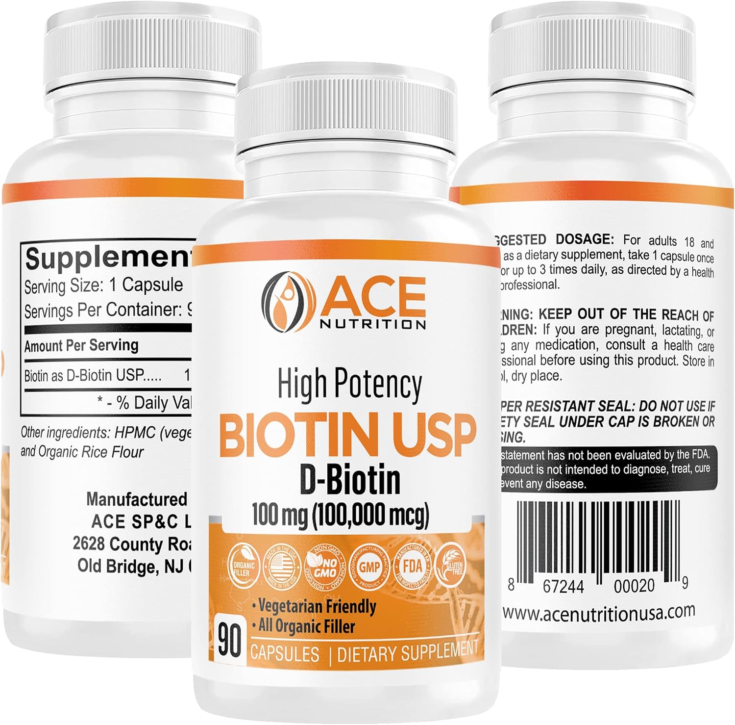 Biotina de Alta Potencia USP (D-Biotina 100.000 mcg) - Cápsulas Vegetales para Cabello, Piel y Sistema Nervioso