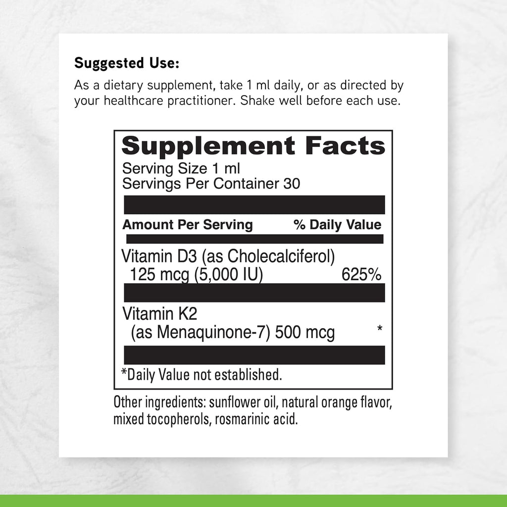 DaVinci Labs D3/K2 Líquido - Vitamina D3 y K2 MK-7, 30 mL