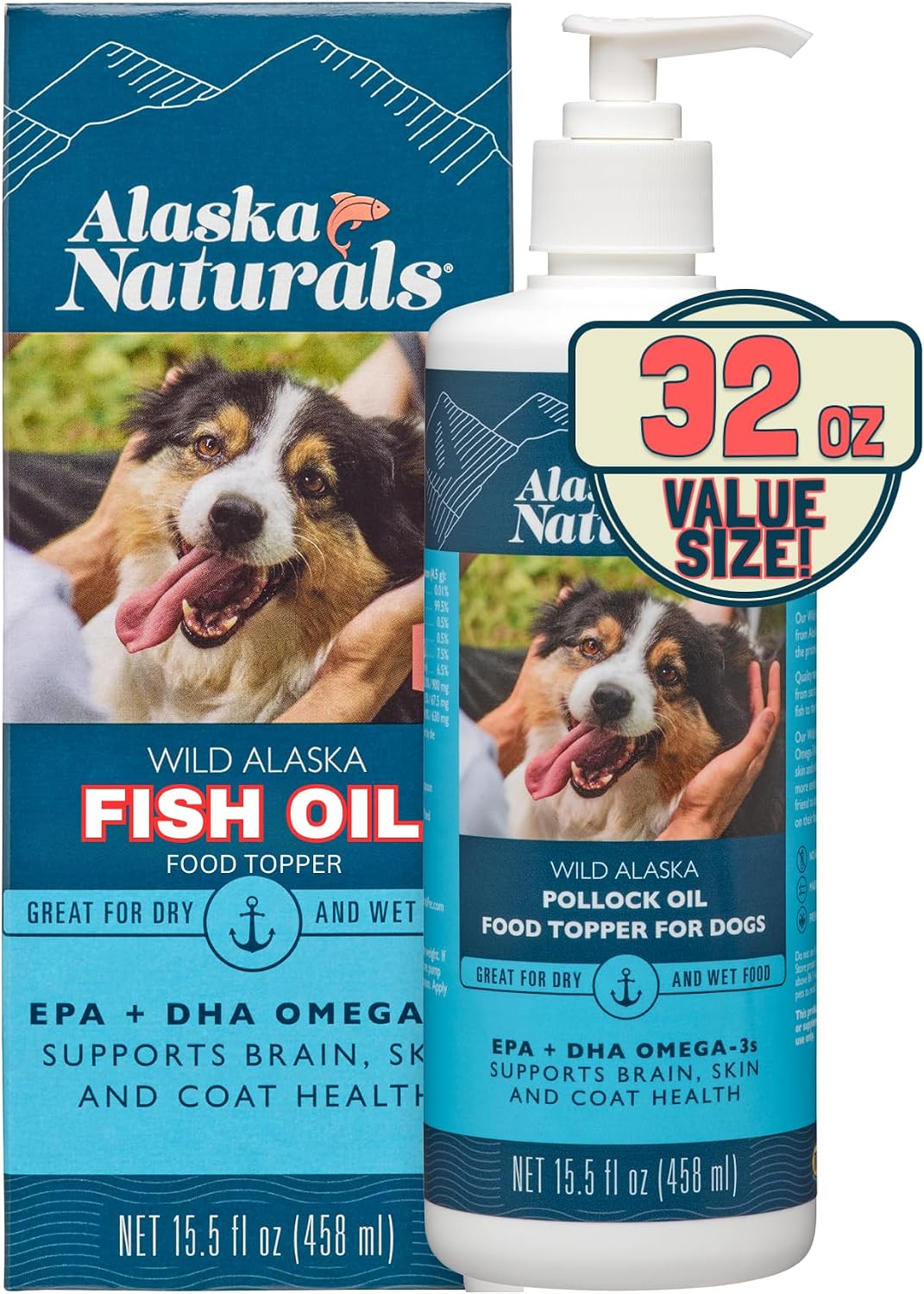 Aceite de Pescado Salvaje de Alaska Alaska Naturals para Perros - Suplemento Líquido Omega 3 EPA DHA, 946 ml (32 oz) con Bomba