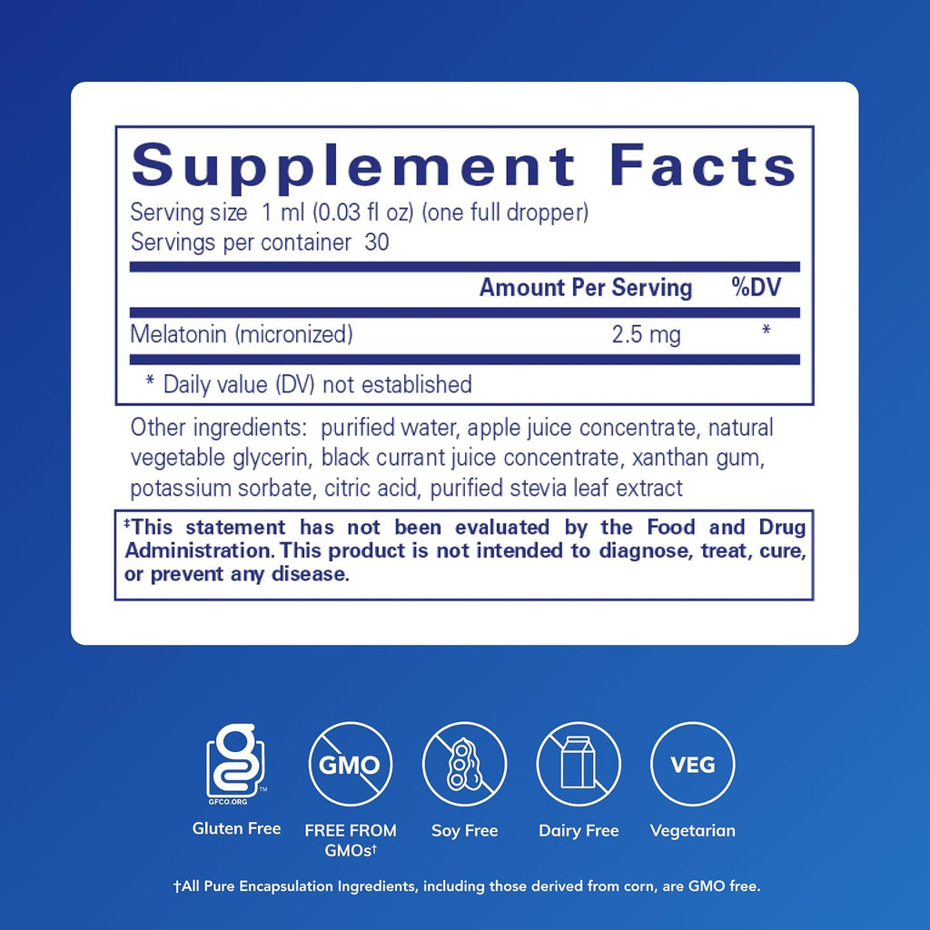Pure Encapsulations Melatonina Líquida | Suplemento Hipoalergénico Apoya el Ciclo Natural del Sueño | 1 fl. oz. (30 ml)