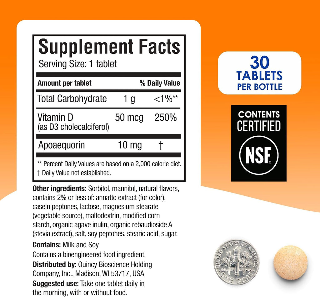 Prevagen Regular Strength Comprimidos Masticables Sabor Naranja - 30 Comprimidos (1 Mes) | Formulado para el Cerebro con 10 mg de Apoaequorina y Vitamina D3