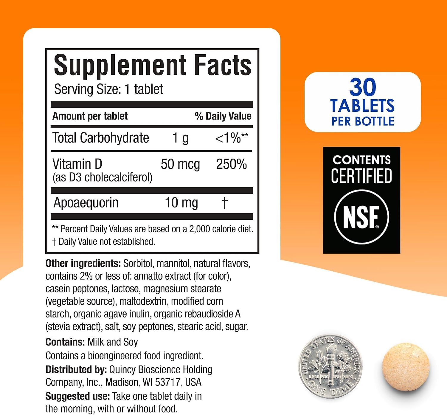 Prevagen Regular Strength Orange Chewables - 60 comprimidos (2 meses de suministro) | Formulado para tu cerebro | 10 mg de Apoaequorina más Vitamina D3