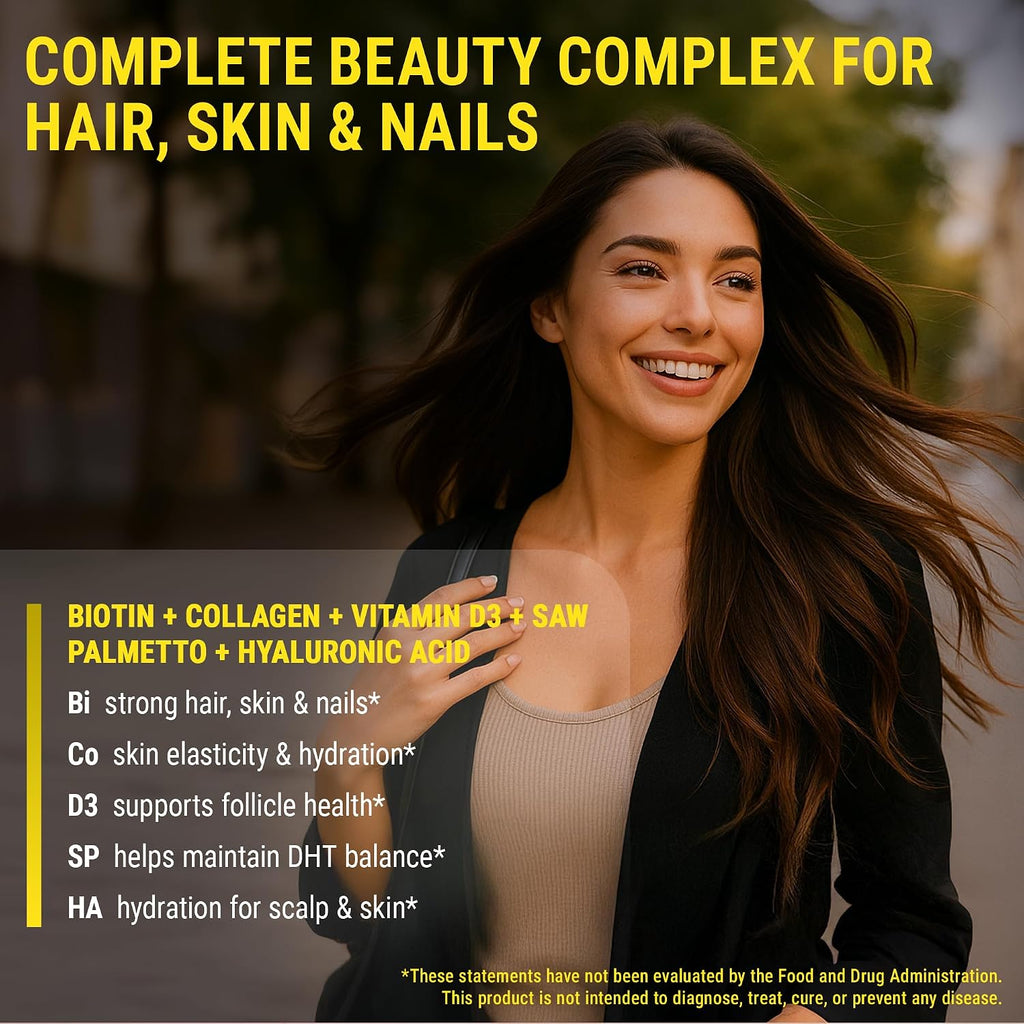 New Elements Gomitas de Biotina con Colágeno, Vitamina D3, Saw Palmetto y Ácido Hialurónico para Cabello, Piel y Uñas | Sin OGM, Sin Gluten, Sabor Natural a Piña
